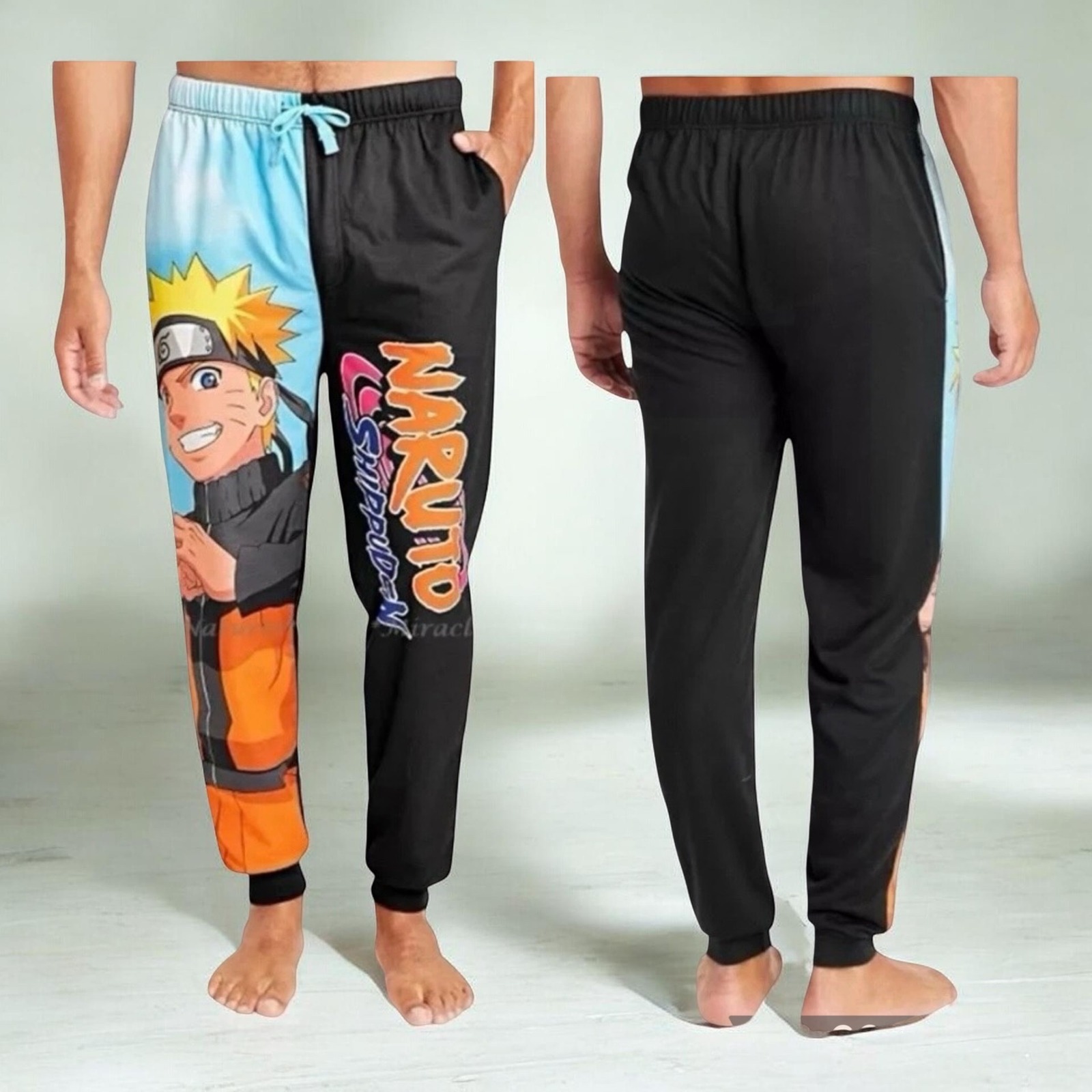 Naruto Shippuden Men's Sleep Lounge Pants Size Xl Black Blue Anime Graphic New